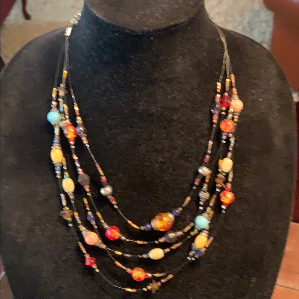 5 strand wire necklace w/multi colored stones